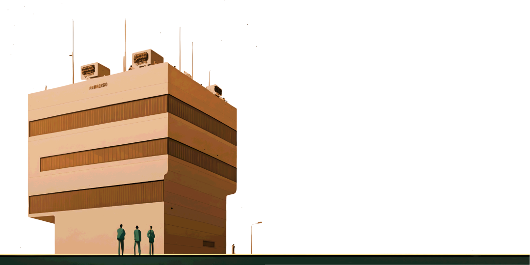 Building with three people in front